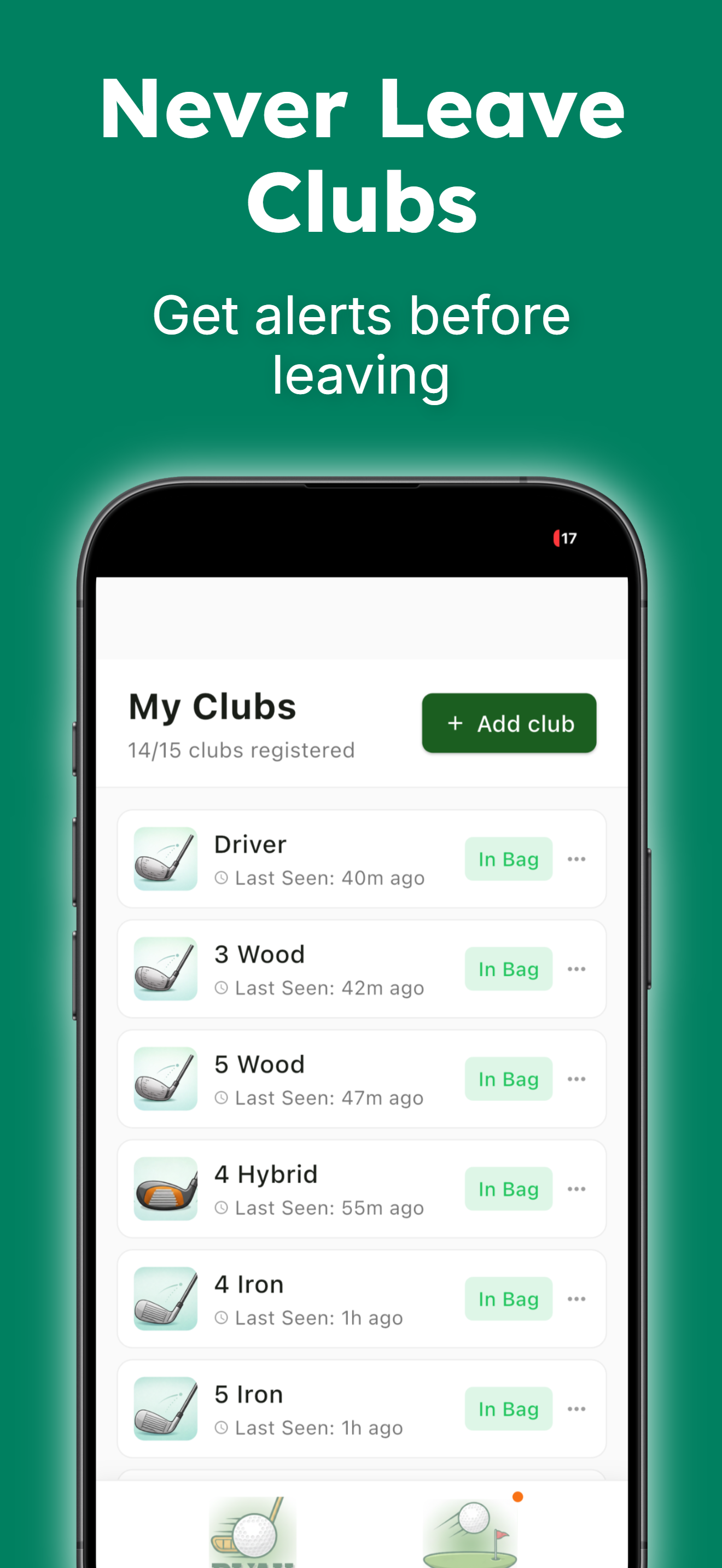 ClubWatch app — left-behind club alert